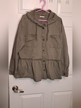 Maurices XL Button-Front Hooded Peplum Jacket - Olive Green Spring Summer Fall